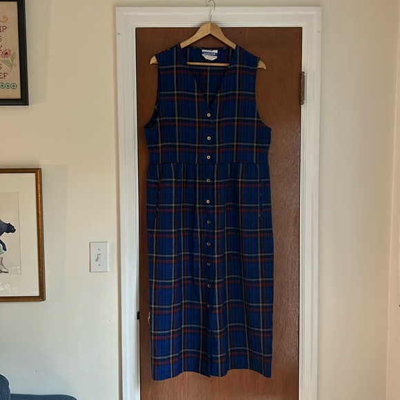 Vintage Pendleton Wool plaid tartan vest top maxi dress with pockets L XL - Picture 2 of 8